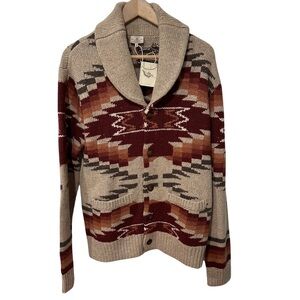 Faherty Shawl Collar Wool-Blend Jacquard
Cardigan Aztec MED Grandpa Sweater NWT